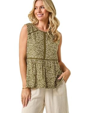 Roman Petite Floral Print Trim Vest Top - Green
