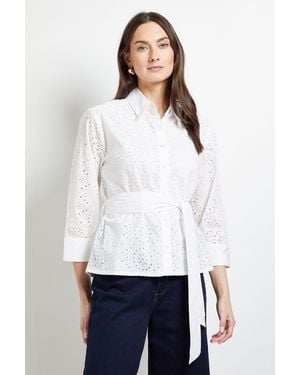 PRINCIPLES Button Through Broderie Belted Shirt - White