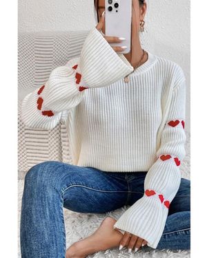 Azura Exchange Witte Hartvormige Bell Sleeve Valentijns Sweatshirt - Grijs