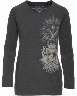 Conquista Top Met Ronde Hals Donkergrijze Print - Zwart