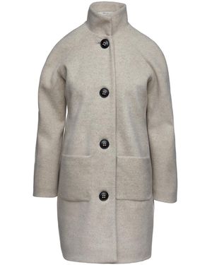 Conquista Faux Mouflon Sand Colour Melange Coat By Fashion - Grey
