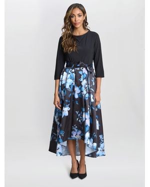 Gina Bacconi Louise Printed High/Low Midi Dress - Blue