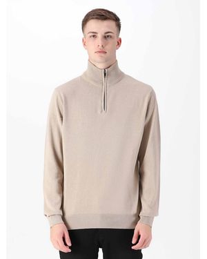 Luke 1977 Jacob 1/4 Zip Knitted Jumper - Natural