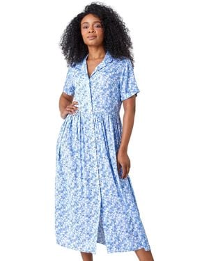 Roman Petite Spot Print Midi Tea Dress - Blue