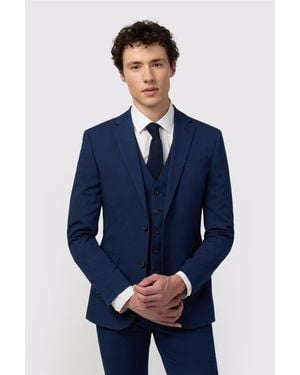 Limehaus Single Breasted Long Sleeve Two Button Skinny Suit Jacket - Blue