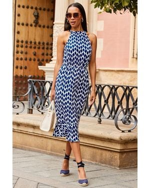 Sosandar Geometric Print Stretch Waist Midi Jersey Dress - Blue