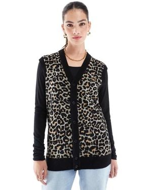 Fred Perry Oversized Leopard Print Knitted Vest - Black