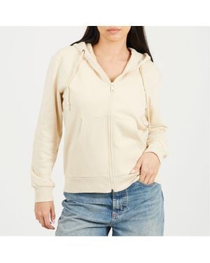 Brave Soul Solid Patterned Hooded Ribbed Cuff Sweat Jacket With Kangaroo Pocket - Natural