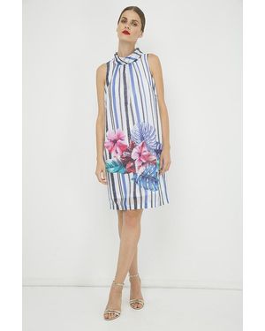 Conquista Mouwloze Jurk Met Print En Opstaande Kraag - Blauw