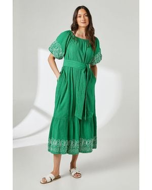 PRINCIPLES Crinkle Viscose Bardot Bubble Hem Midaxi Dress - Green