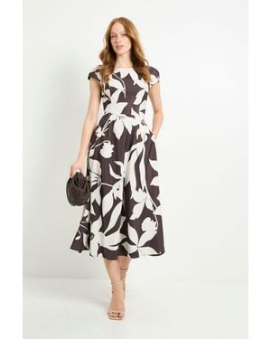 Wallis Floral Ottoman Fit & Flare Midi Dress - White