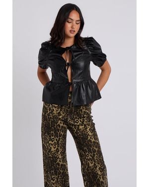 Urban Bliss Tie Front Pu Top - Black