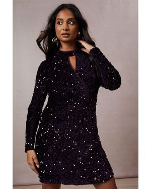 Oasis Fit & Flare Mini Dress Woven Long Sleeve Short - Blue