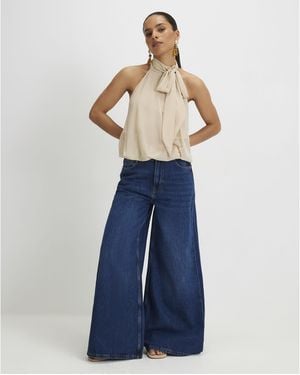 River Island Wide Leg Jeans Petite High Waisted Soft - Blue