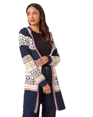 Roman Nordic Stitch Pattern Knit Cardigan - Blue