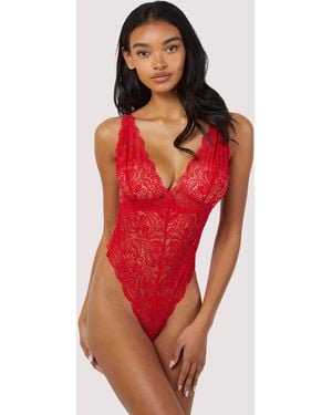 Wolf & Whistle Ariana Lace Plunge Body - Red