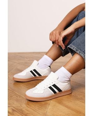 Where's That From 'Xia' Classic And Retro Lace Up Trainer With Stripes Faux Leather - Brown
