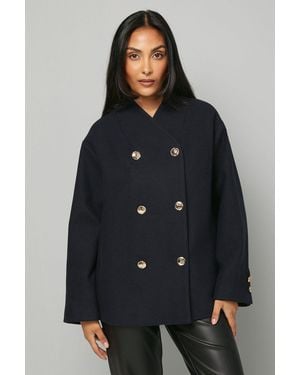 Wallis Petite Grown On Neck Peacoat - Blue