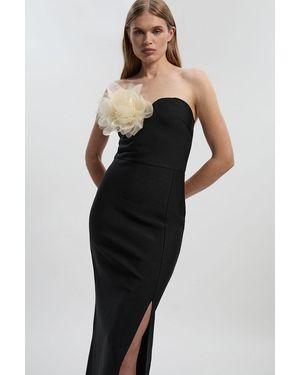 Karen Millen Figure Form Bandage Rosette Knit Midi Dress - Black