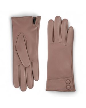 Infinity Leather Italian Soft Wool Lining Winter Button Design Driving Gloves - Brown
