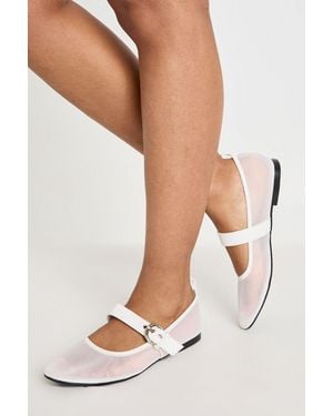 Boohoo Mesh Mary Jane Ballet Flats - White