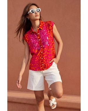 Roman Animal Print Embellished Blouse - Red