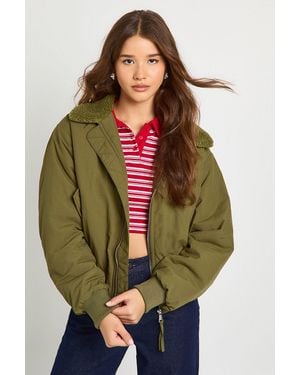 Boohoo Teddy Collared Puffer Jacket - Green