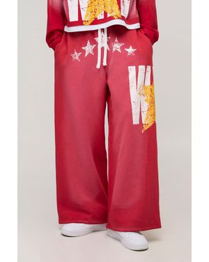 BoohooMAN Extreme Wide Leg Faux Boxer Western Wild Star Graphic Washed Jogger - Red