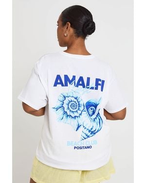 Boohoo Plus Amalfi Beach Printed T Shirt - Blue