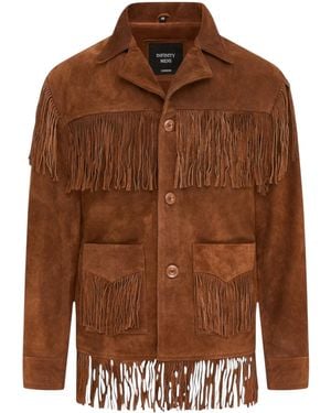 Infinity Leather Western Retro Cowboy Suede Fringe Jacket - Brown