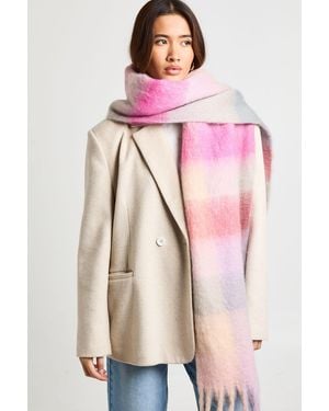 Boohoo Oversized Striped Tassel Fluffy Scarf - Pink