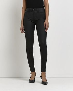 River Island Skinny Jeans Molly Coated Mid Rise Cotton - Black