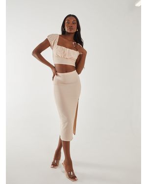 Pink Vanilla Textured Jersey Midi Skirt - White