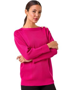 Roman Slash Neck Button Detail Knit Jumper - Pink