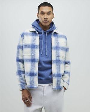 River Island Overshirt Regular Fit Brushed Check Zip - Blue
