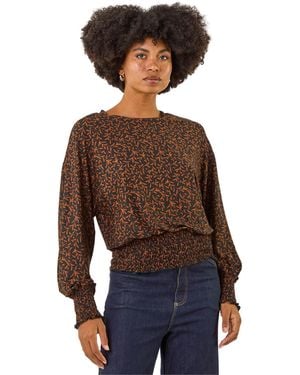 Roman Abstract Print Shirred Top - Blue