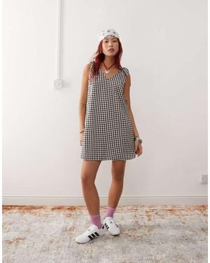 Monki Seersucker Bow Tie Strap Mini Dress - Natural