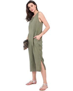 Le Jardin Du Lin Ronde Waterdruppelkraag Jumpsuit Met Zakken En Opening Aan De Zijkant Van De Pijpen - Groen