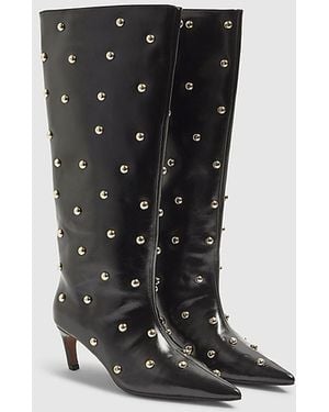 River Island High Leg Boots Faux Leather Studded Textile - Black