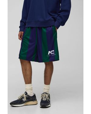 BoohooMAN Homme Mid Length Stripe Sports Shorts - Blue
