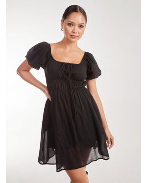 Pink Vanilla Puff Sleeve Mini Dress With Shorts - Black