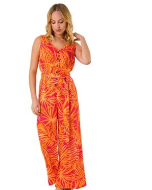 D.u.s.k Palm Print Belted Jumpsuit - Orange
