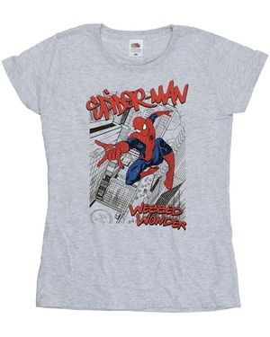 Marvel Spider- Sketch City Katoenen T-Shirt (Sportgrijs) - Wit