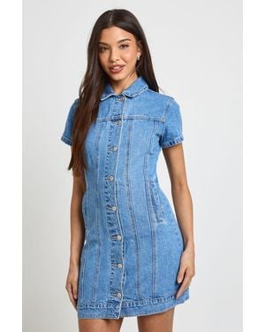 Boohoo Western Denim Short Sleeve Mini Dress - Blue