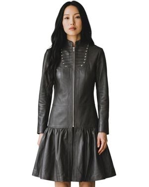 Infinity Leather Ribet Goth Leren Victoriaanse Studde Uitlopende Jas - Zwart