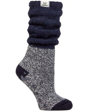 Heat Holders Ladies Fluffy Slouch Top Non Slip Thermal Bed Socks - Blue