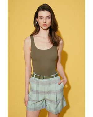 Dilvin Aansluitend Mouwloze Katoenmix Cami Blouse - Geel