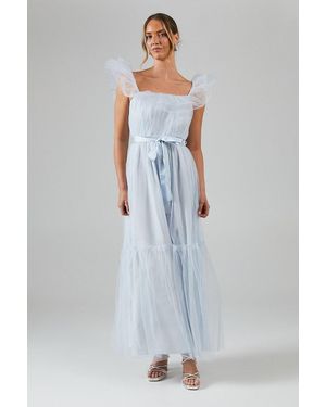 Debut London By Coast Bardot Tiered Mesh Bridesmaids Dress - Blue
