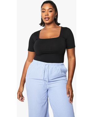 Boohoo Plus Cotton Square Neck Bodysuit - Blue