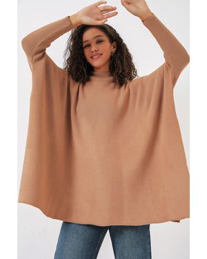 Bigdart Slit Detailed Half Turtleneck Loose Jumper - Brown